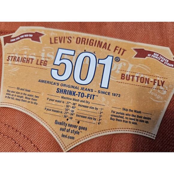 LEVI'S 501 Jeans NWT Button Fly Shrink to Fit Salmon Coral Straight Mens 38x32 - Picture 3 of 9